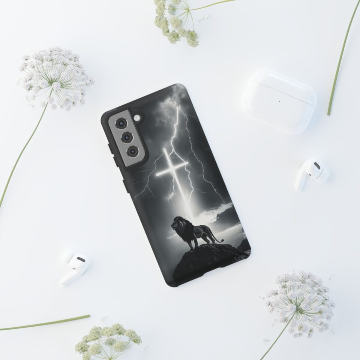 Lion and the Cross Christian Phone Case iPhone Samsung Galaxy Google Pixel Faith in Jesus God Phone Cover Christian Inspired Gift Phone Case