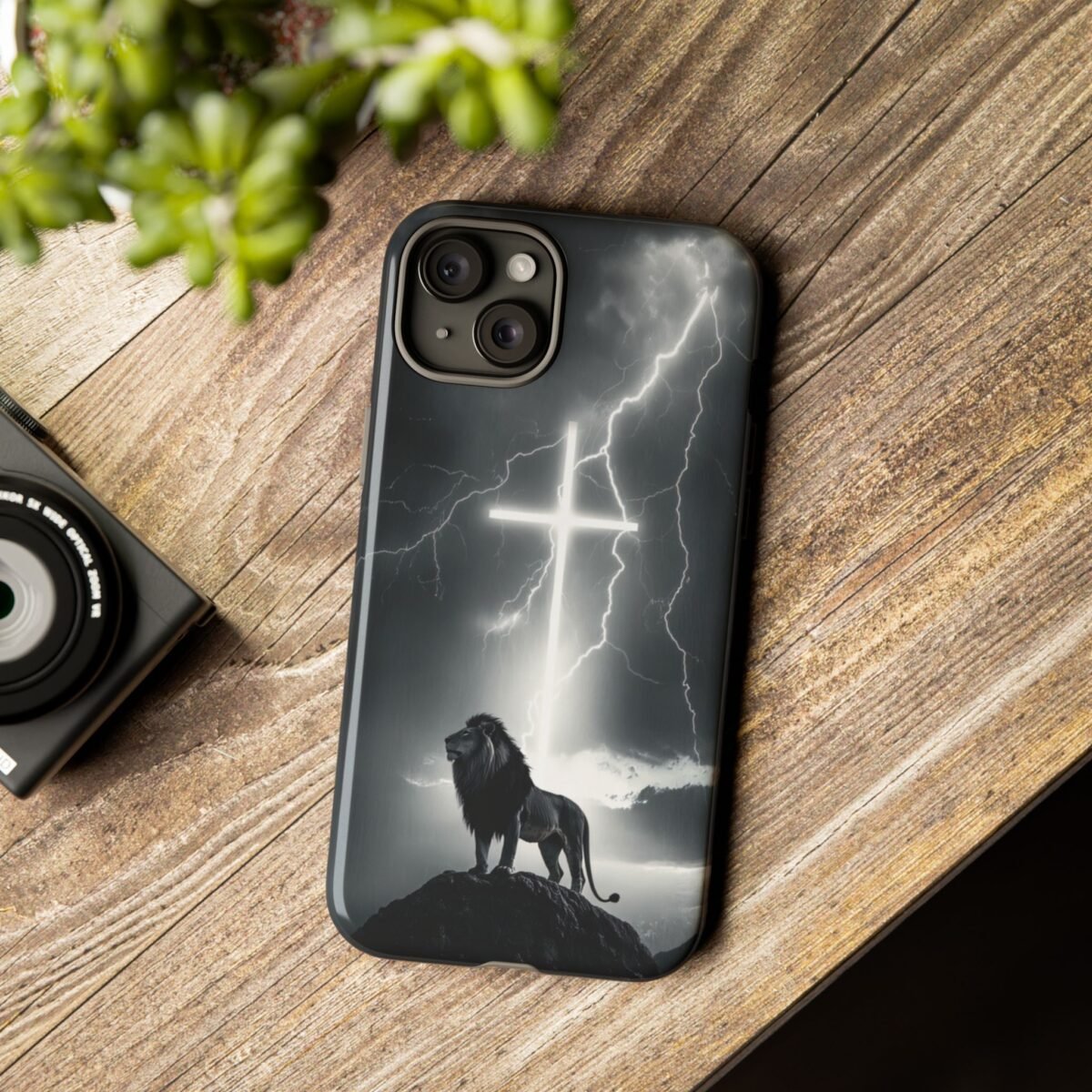 Lion and the Cross Christian Phone Case iPhone Samsung Galaxy Google Pixel Faith in Jesus God Phone Cover Christian Inspired Gift Phone Case