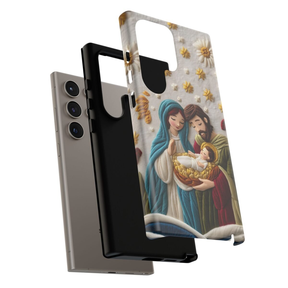 Nativity Embroidered Effect Phone Case Christmas Phone Casing iPhone Samsung Galaxy Google Pixel Phone Cover Faith Jesus Mary and Joseph