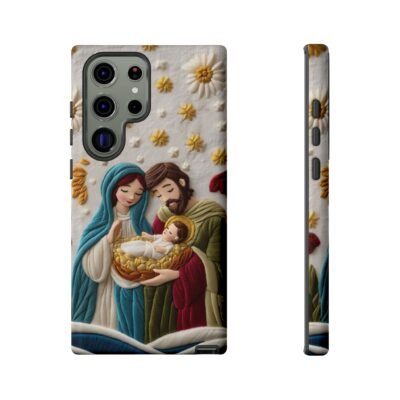 Nativity Embroidered Effect Phone Case Christmas Phone Casing iPhone Samsung Galaxy Google Pixel Phone Cover Faith Jesus Mary and Joseph