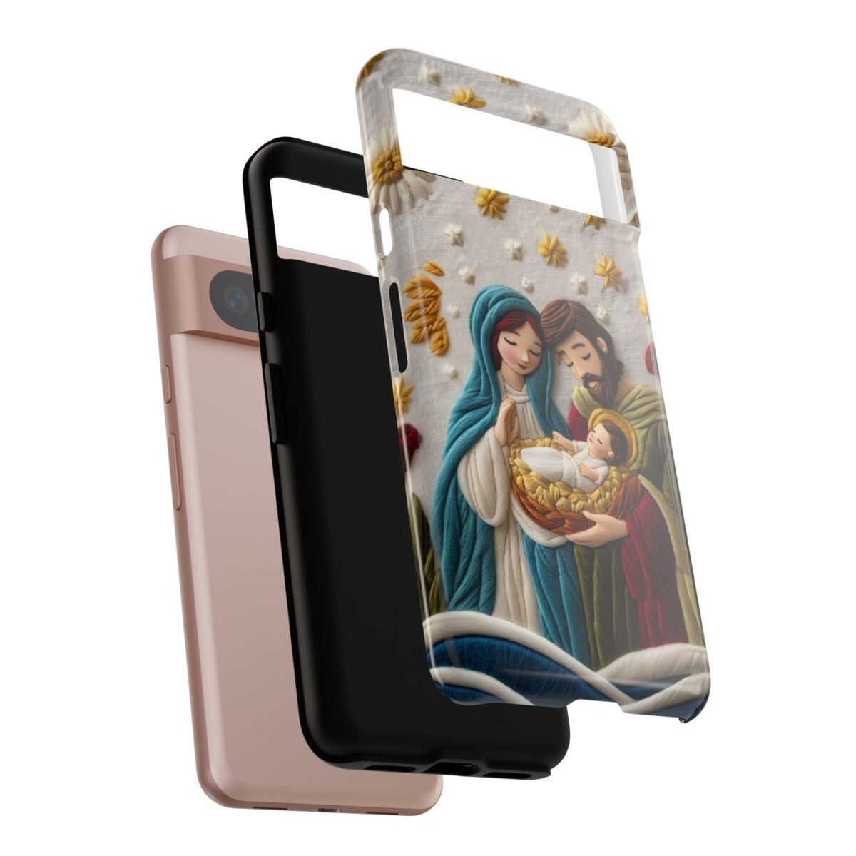 Nativity Embroidered Effect Phone Case Christmas Phone Casing iPhone Samsung Galaxy Google Pixel Phone Cover Faith Jesus Mary and Joseph