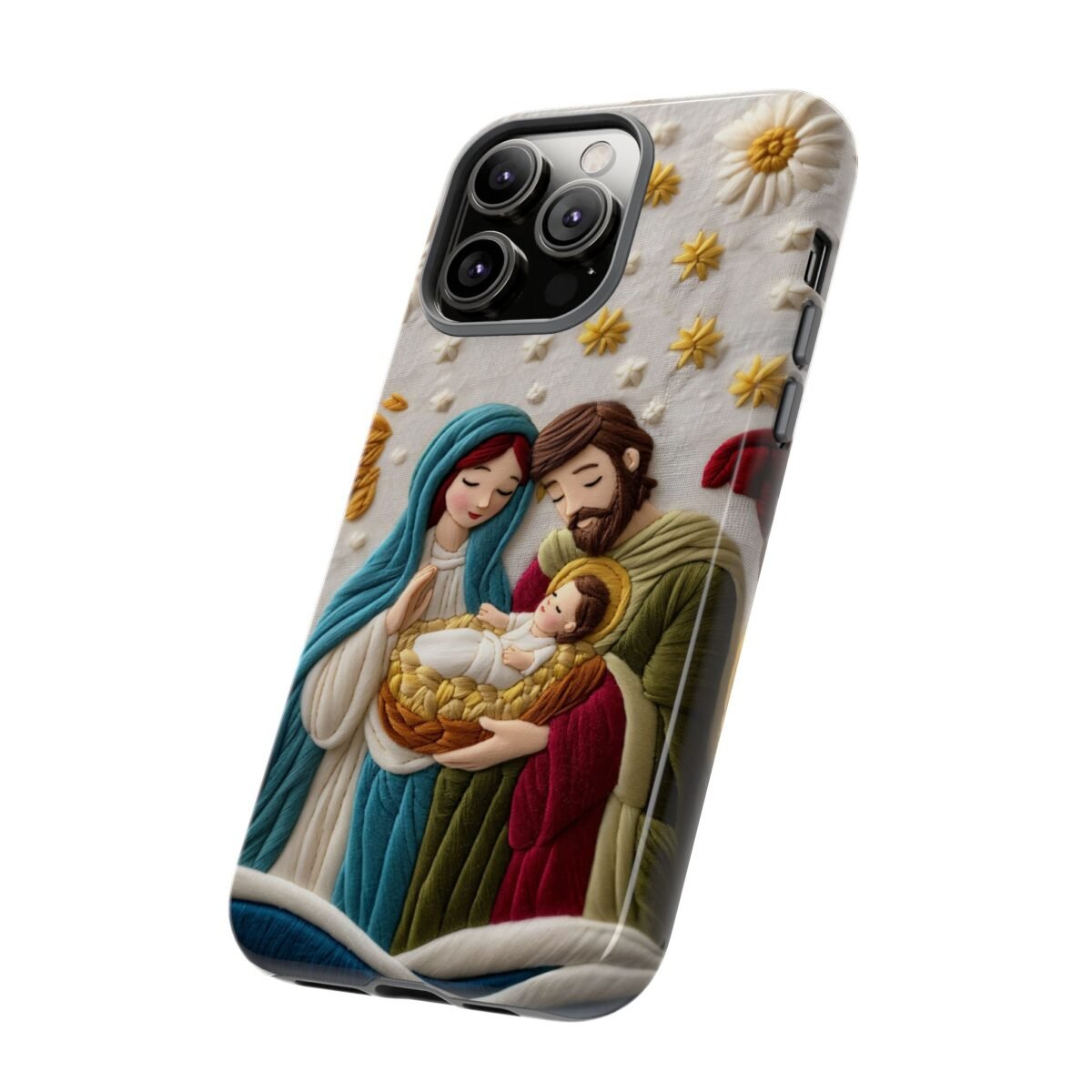 Nativity Embroidered Effect Phone Case Christmas Phone Casing iPhone Samsung Galaxy Google Pixel Phone Cover Faith Jesus Mary and Joseph