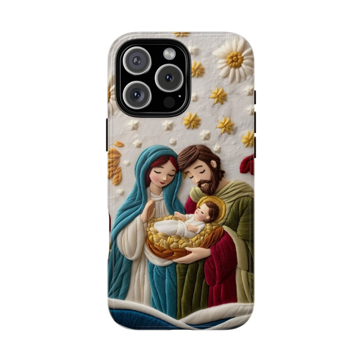 Nativity Embroidered Effect Phone Case Christmas Phone Casing iPhone Samsung Galaxy Google Pixel Phone Cover Faith Jesus Mary and Joseph