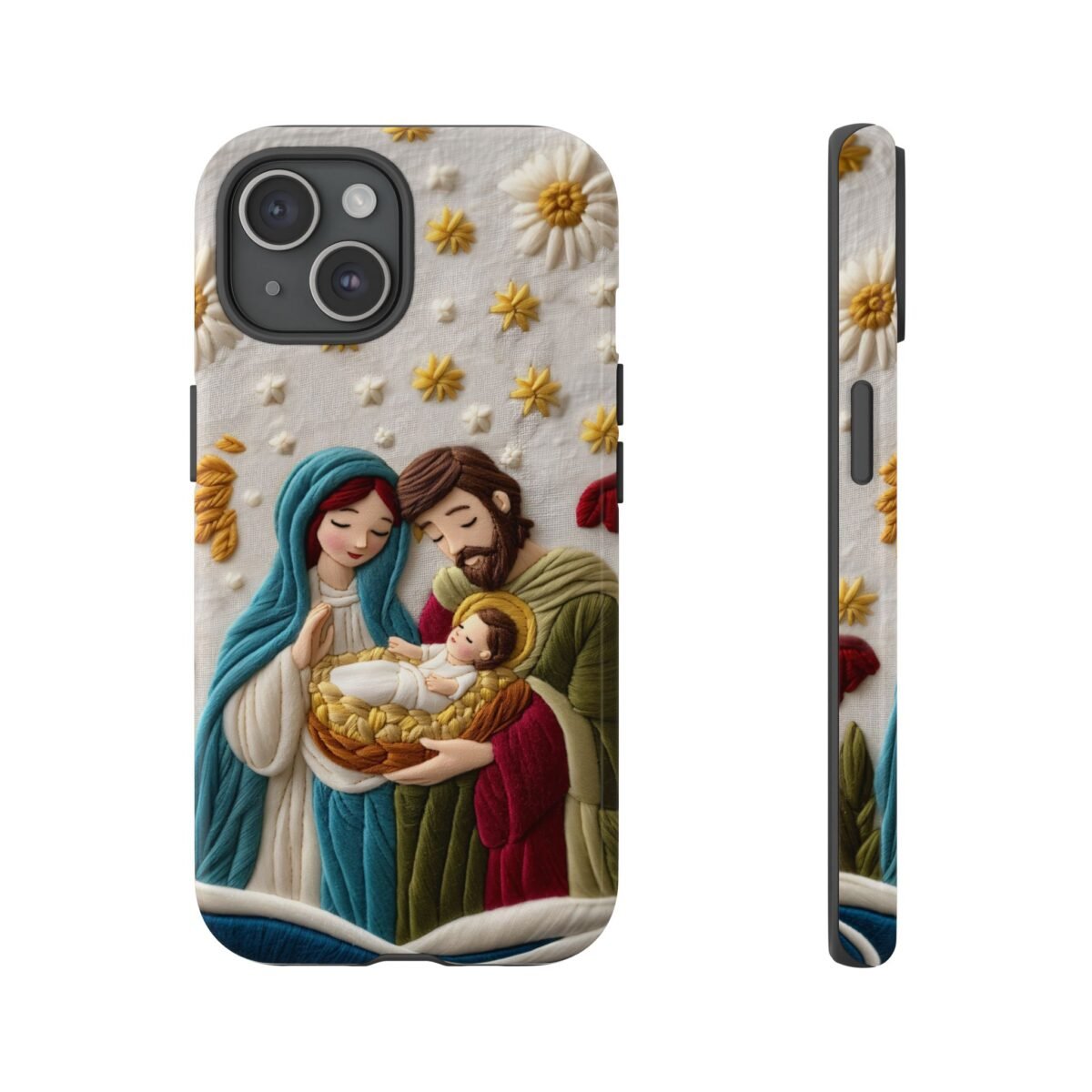 Nativity Embroidered Effect Phone Case Christmas Phone Casing iPhone Samsung Galaxy Google Pixel Phone Cover Faith Jesus Mary and Joseph