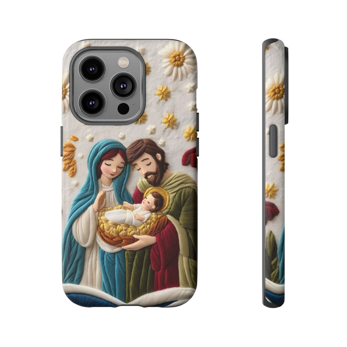 Nativity Embroidered Effect Phone Case Christmas Phone Casing iPhone Samsung Galaxy Google Pixel Phone Cover Faith Jesus Mary and Joseph