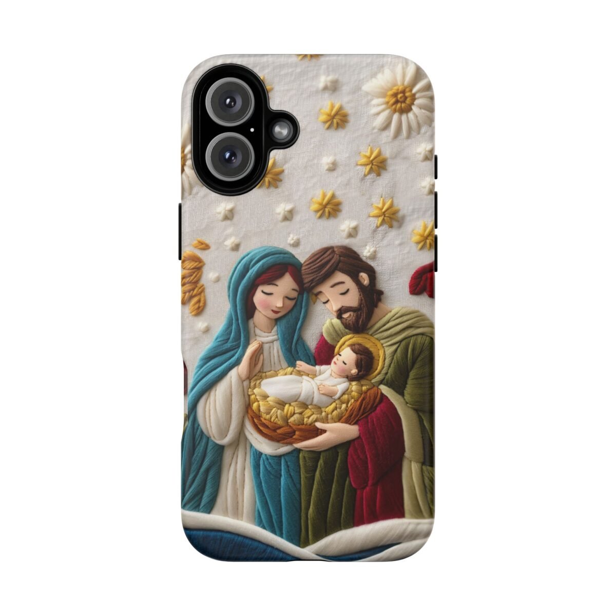 Nativity Embroidered Effect Phone Case Christmas Phone Casing iPhone Samsung Galaxy Google Pixel Phone Cover Faith Jesus Mary and Joseph