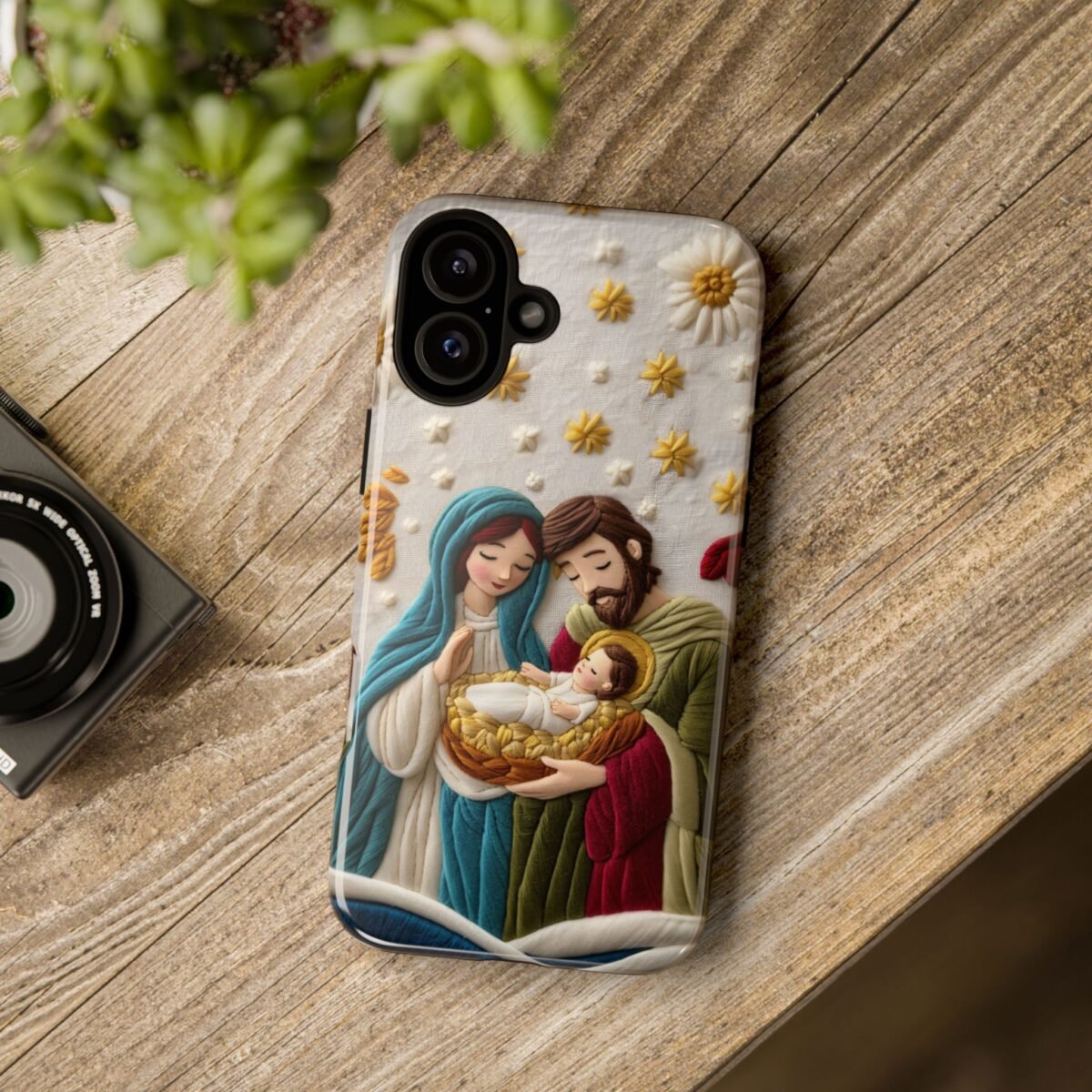 Nativity Embroidered Effect Phone Case Christmas Phone Casing iPhone Samsung Galaxy Google Pixel Phone Cover Faith Jesus Mary and Joseph