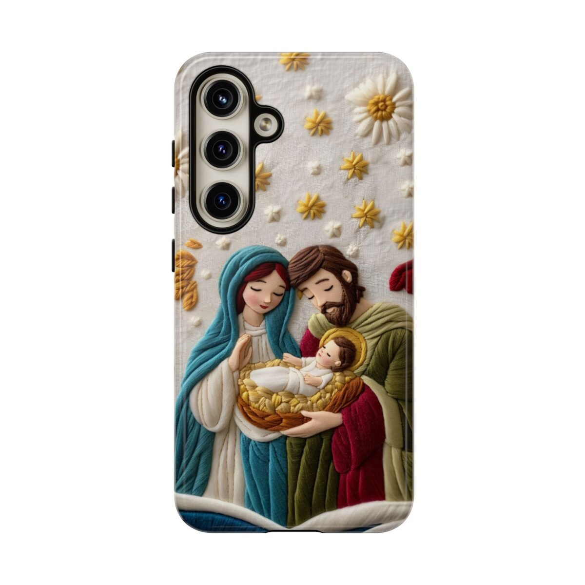 Nativity Embroidered Effect Phone Case Christmas Phone Casing iPhone Samsung Galaxy Google Pixel Phone Cover Faith Jesus Mary and Joseph