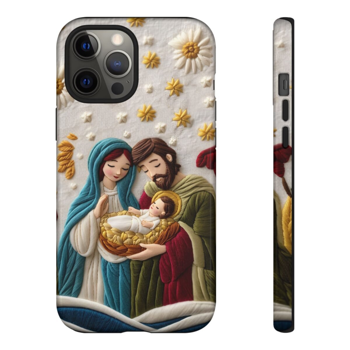 Nativity Embroidered Effect Phone Case Christmas Phone Casing iPhone Samsung Galaxy Google Pixel Phone Cover Faith Jesus Mary and Joseph