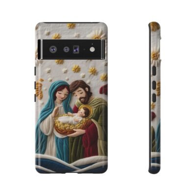 Nativity Embroidered Effect Phone Case Christmas Phone Casing iPhone Samsung Galaxy Google Pixel Phone Cover Faith Jesus Mary and Joseph