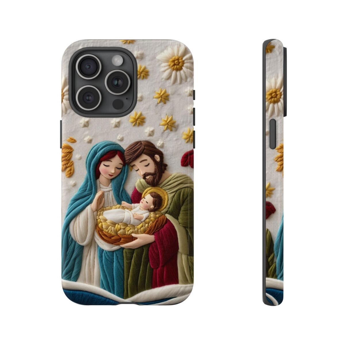 Nativity Embroidered Effect Phone Case Christmas Phone Casing iPhone Samsung Galaxy Google Pixel Phone Cover Faith Jesus Mary and Joseph
