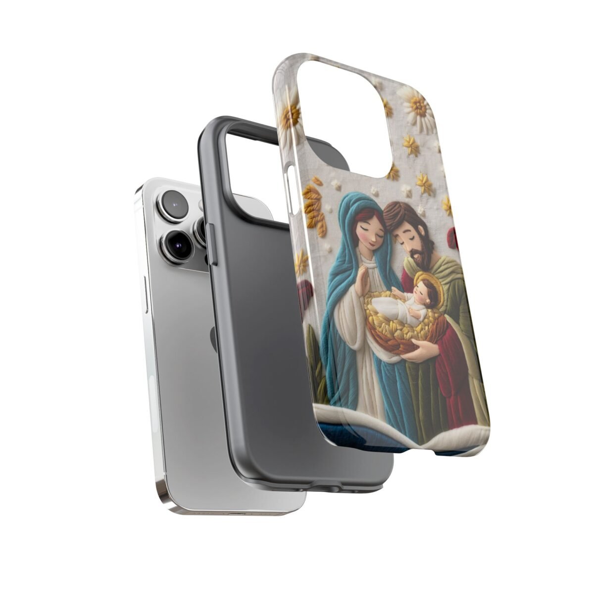 Nativity Embroidered Effect Phone Case Christmas Phone Casing iPhone Samsung Galaxy Google Pixel Phone Cover Faith Jesus Mary and Joseph
