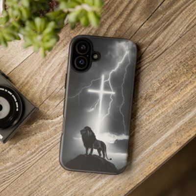 Lion and the Cross Christian Phone Case iPhone Samsung Galaxy Google Pixel Faith in Jesus God Phone Cover Christian Inspired Gift Phone Case
