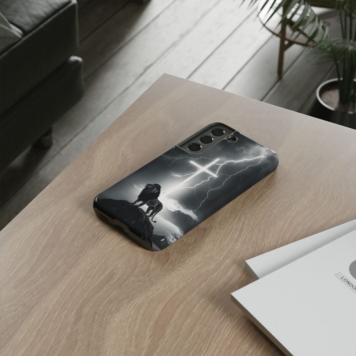Lion and the Cross Christian Phone Case iPhone Samsung Galaxy Google Pixel Faith in Jesus God Phone Cover Christian Inspired Gift Phone Case