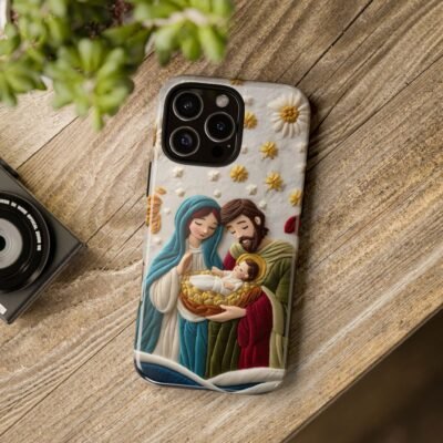 Nativity Embroidered Effect Phone Case Christmas Phone Casing iPhone Samsung Galaxy Google Pixel Phone Cover Faith Jesus Mary and Joseph