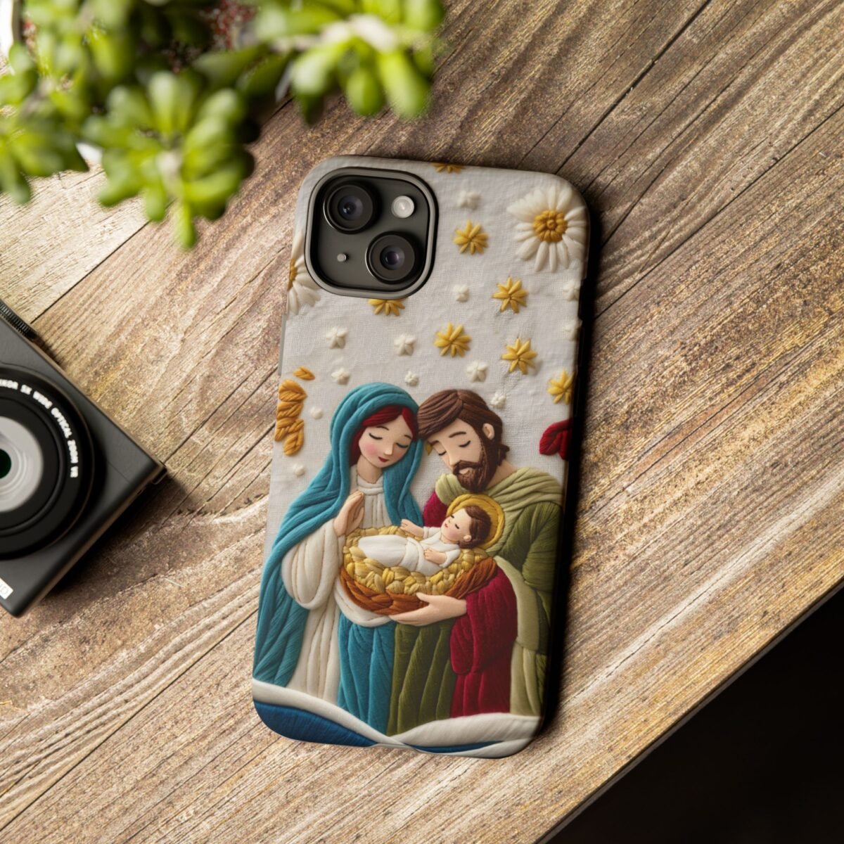 Nativity Embroidered Effect Phone Case Christmas Phone Casing iPhone Samsung Galaxy Google Pixel Phone Cover Faith Jesus Mary and Joseph