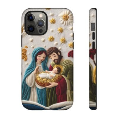 Nativity Embroidered Effect Phone Case Christmas Phone Casing iPhone Samsung Galaxy Google Pixel Phone Cover Faith Jesus Mary and Joseph