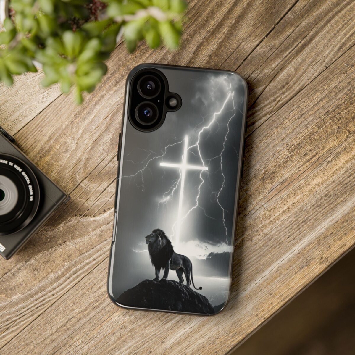 Lion and the Cross Christian Phone Case iPhone Samsung Galaxy Google Pixel Faith in Jesus God Phone Cover Christian Inspired Gift Phone Case