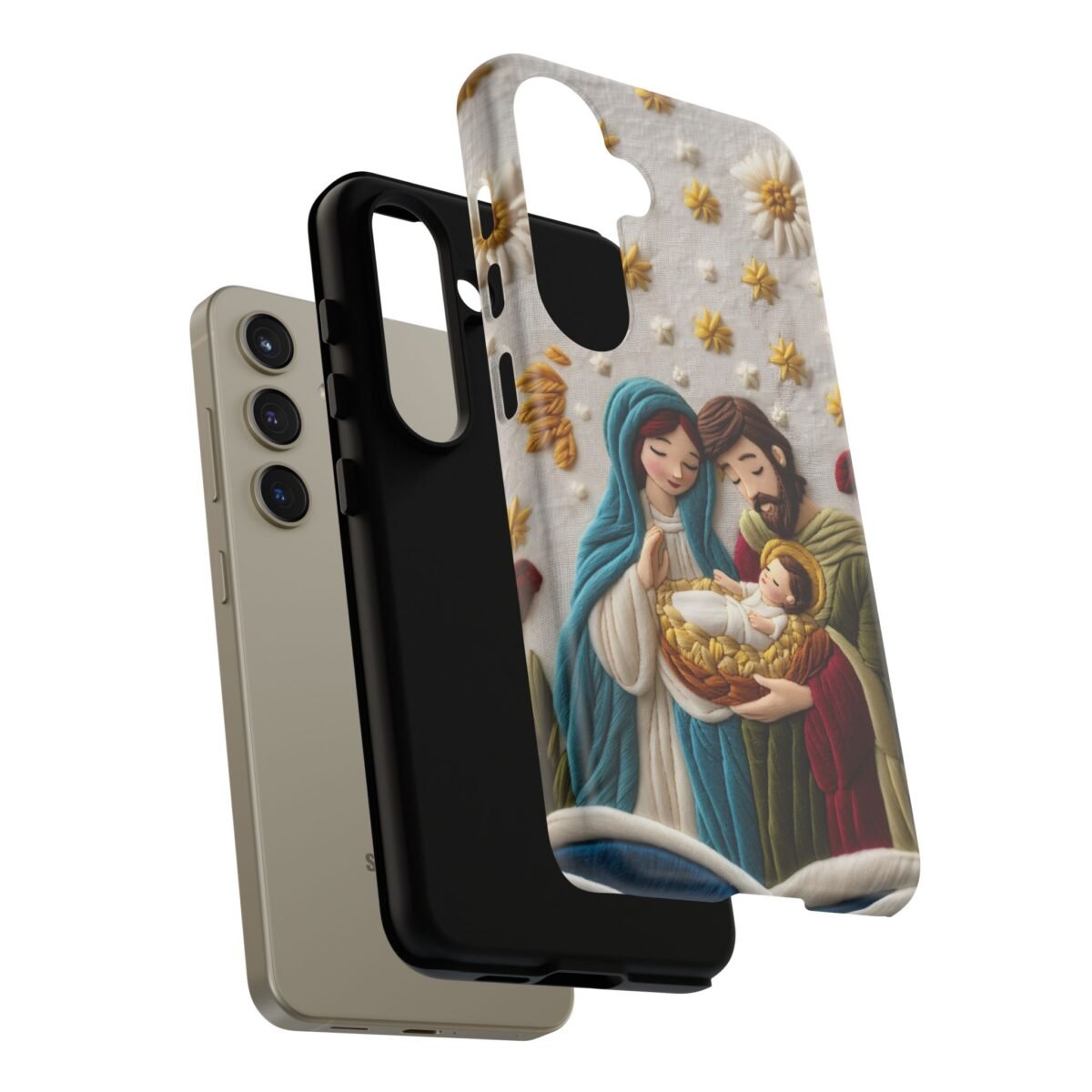 Nativity Embroidered Effect Phone Case Christmas Phone Casing iPhone Samsung Galaxy Google Pixel Phone Cover Faith Jesus Mary and Joseph