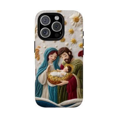 Nativity Embroidered Effect Phone Case Christmas Phone Casing iPhone Samsung Galaxy Google Pixel Phone Cover Faith Jesus Mary and Joseph