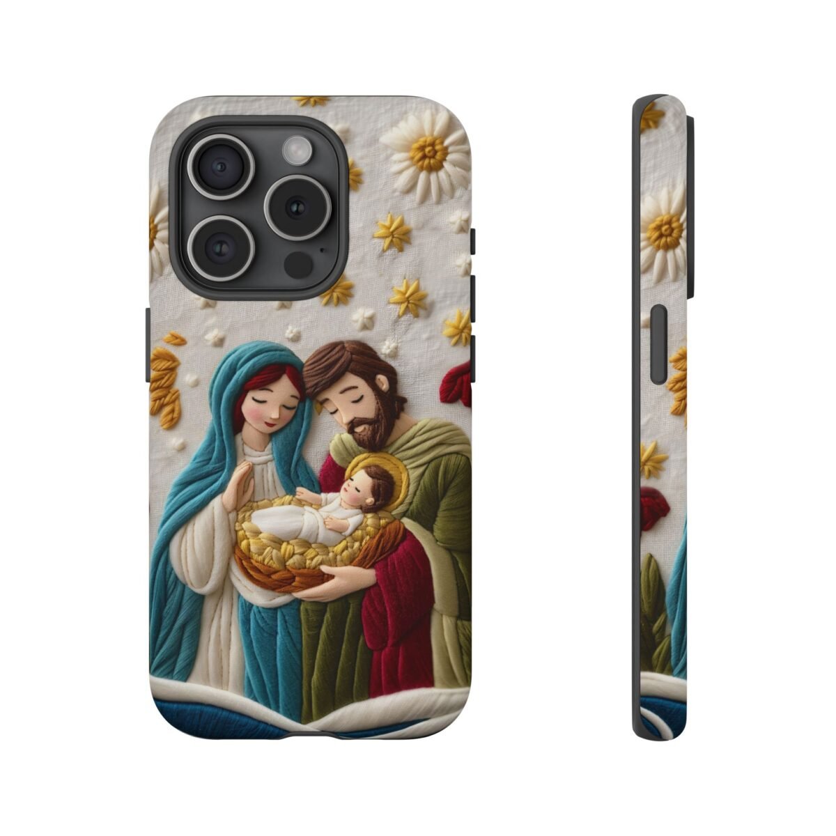 Nativity Embroidered Effect Phone Case Christmas Phone Casing iPhone Samsung Galaxy Google Pixel Phone Cover Faith Jesus Mary and Joseph