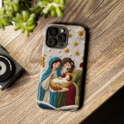 Nativity Embroidered Effect Phone Case Christmas Phone Casing iPhone Samsung Galaxy Google Pixel Phone Cover Faith Jesus Mary and Joseph