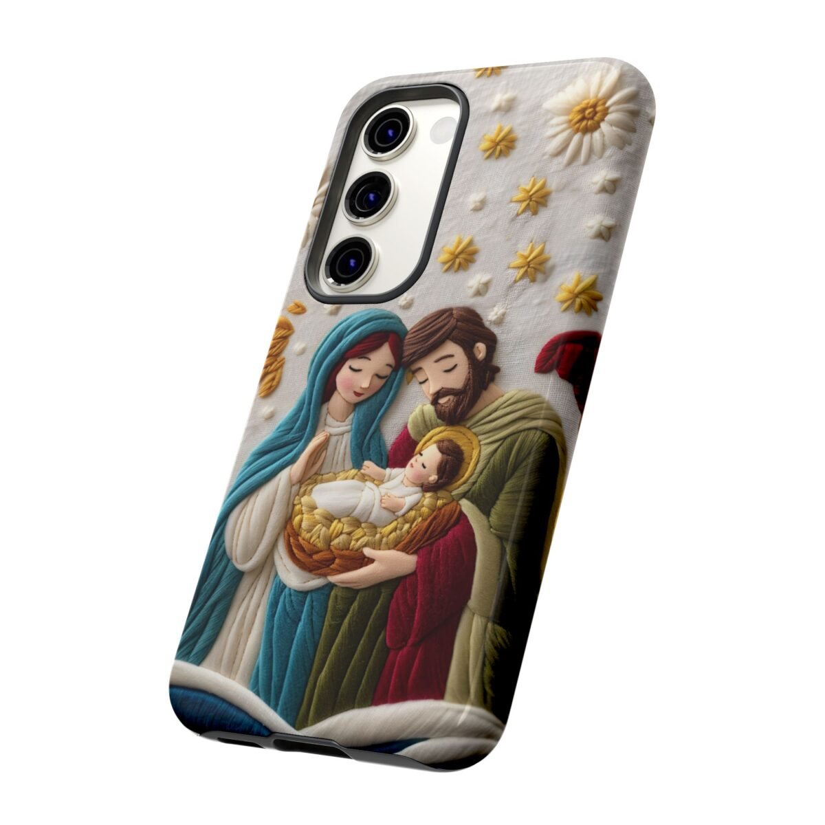 Nativity Embroidered Effect Phone Case Christmas Phone Casing iPhone Samsung Galaxy Google Pixel Phone Cover Faith Jesus Mary and Joseph
