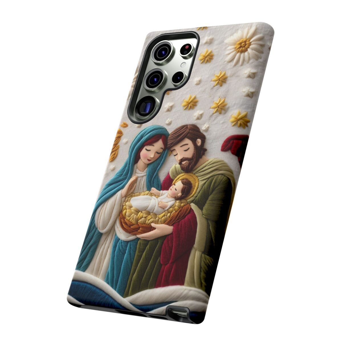Nativity Embroidered Effect Phone Case Christmas Phone Casing iPhone Samsung Galaxy Google Pixel Phone Cover Faith Jesus Mary and Joseph