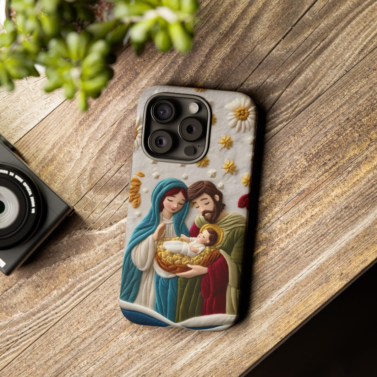 Nativity Embroidered Effect Phone Case Christmas Phone Casing iPhone Samsung Galaxy Google Pixel Phone Cover Faith Jesus Mary and Joseph