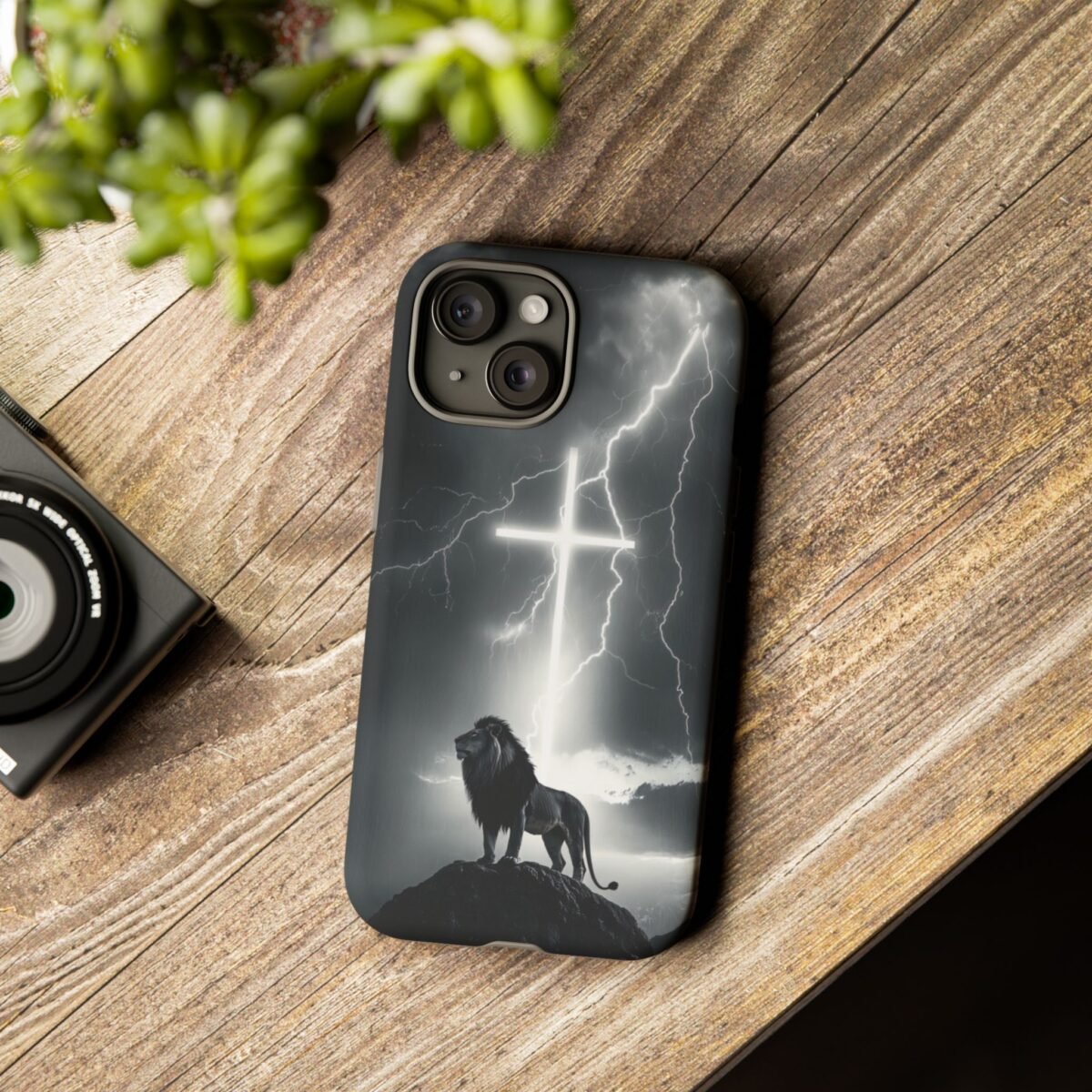 Lion and the Cross Christian Phone Case iPhone Samsung Galaxy Google Pixel Faith in Jesus God Phone Cover Christian Inspired Gift Phone Case