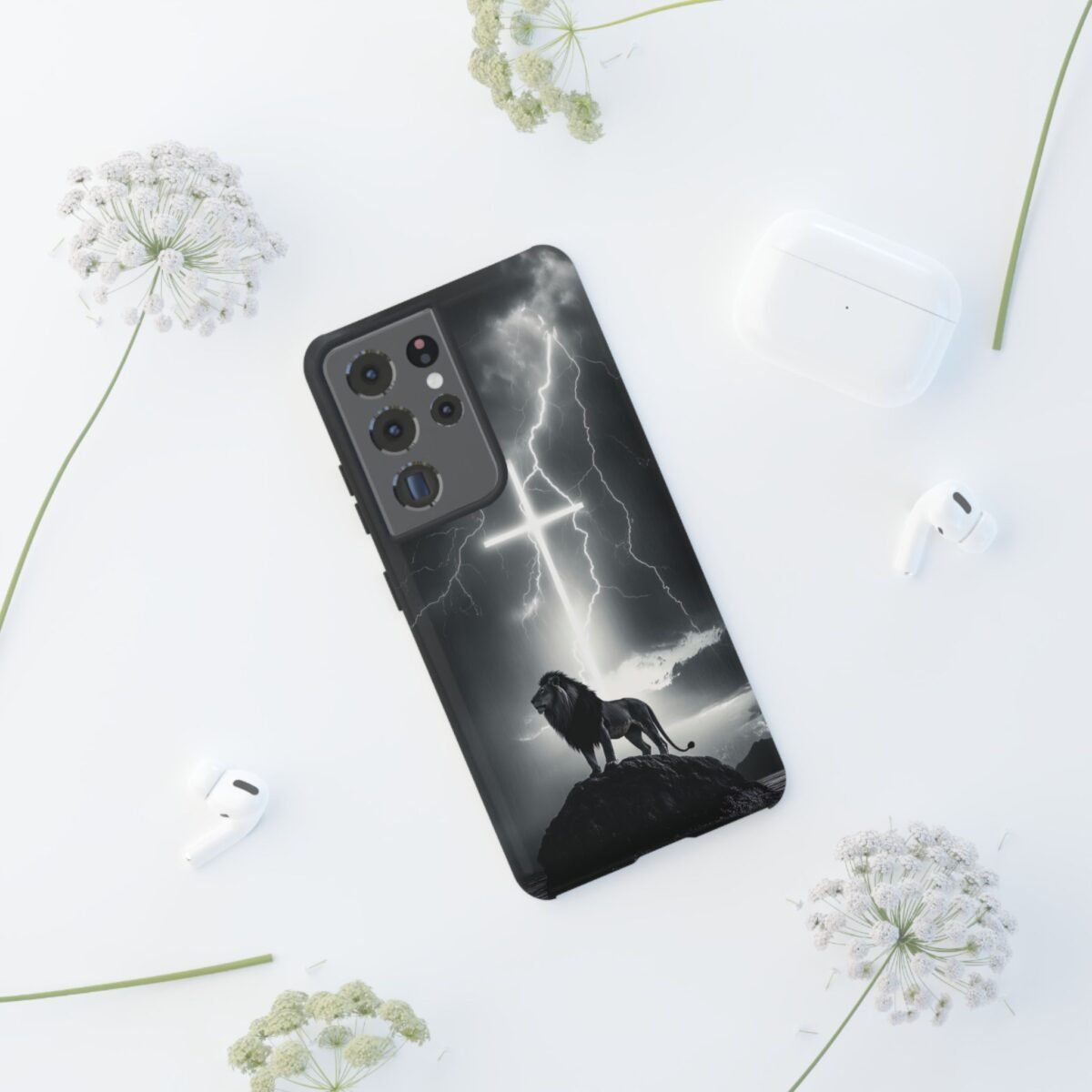 Lion and the Cross Christian Phone Case iPhone Samsung Galaxy Google Pixel Faith in Jesus God Phone Cover Christian Inspired Gift Phone Case