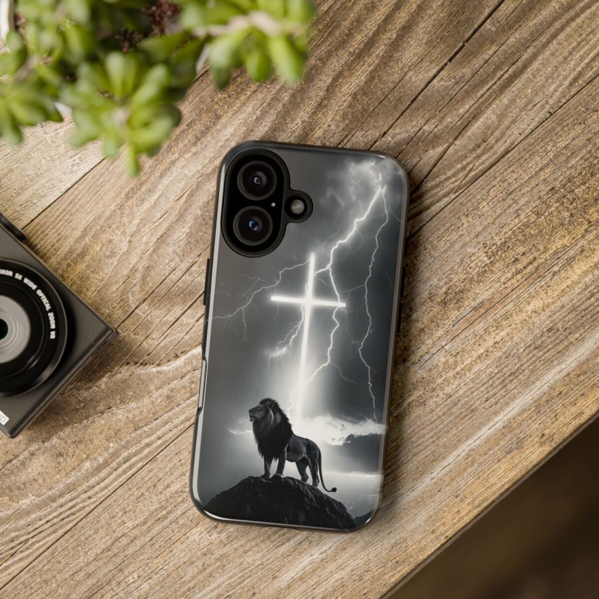 Lion and the Cross Christian Phone Case iPhone Samsung Galaxy Google Pixel Faith in Jesus God Phone Cover Christian Inspired Gift Phone Case