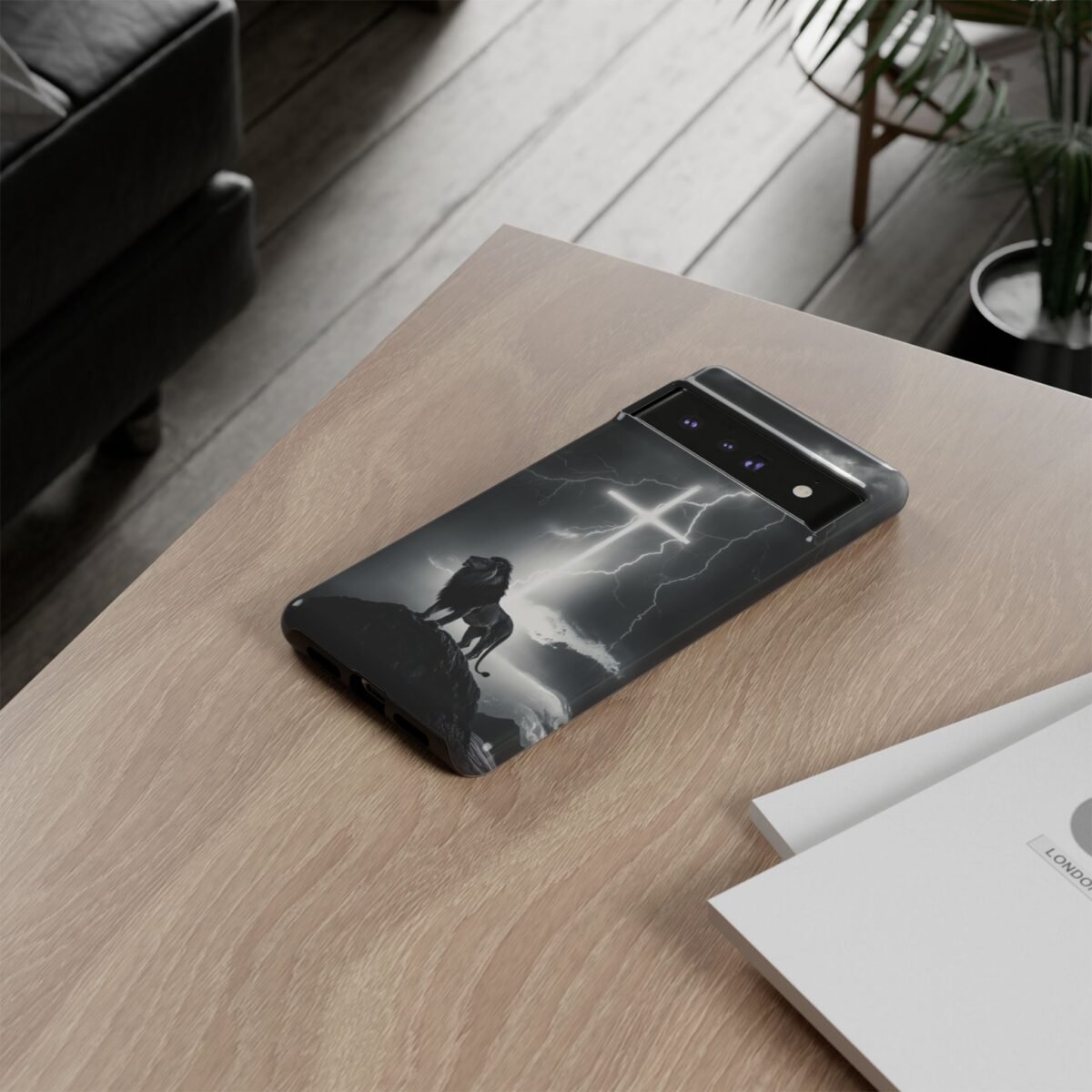 Lion and the Cross Christian Phone Case iPhone Samsung Galaxy Google Pixel Faith in Jesus God Phone Cover Christian Inspired Gift Phone Case