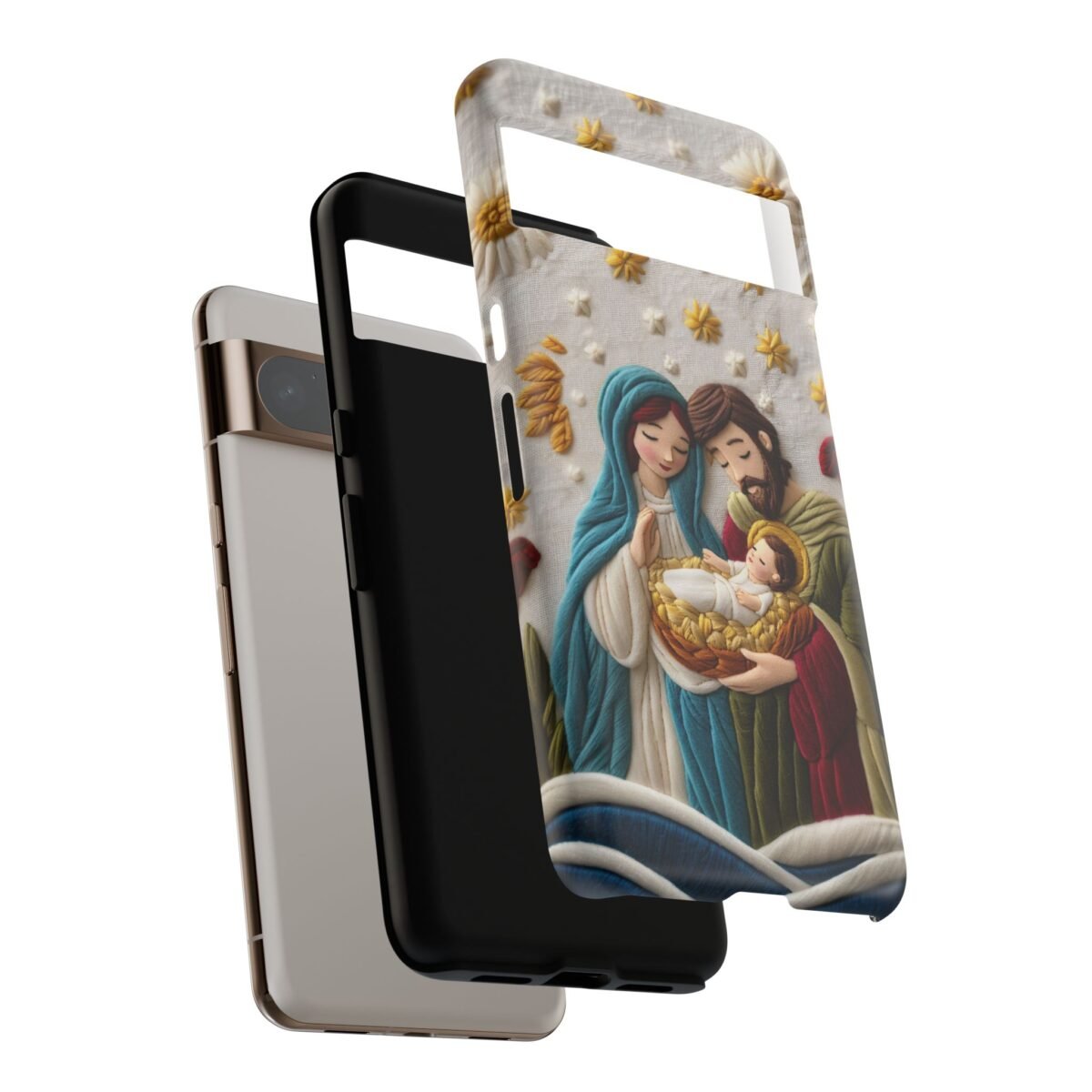 Nativity Embroidered Effect Phone Case Christmas Phone Casing iPhone Samsung Galaxy Google Pixel Phone Cover Faith Jesus Mary and Joseph