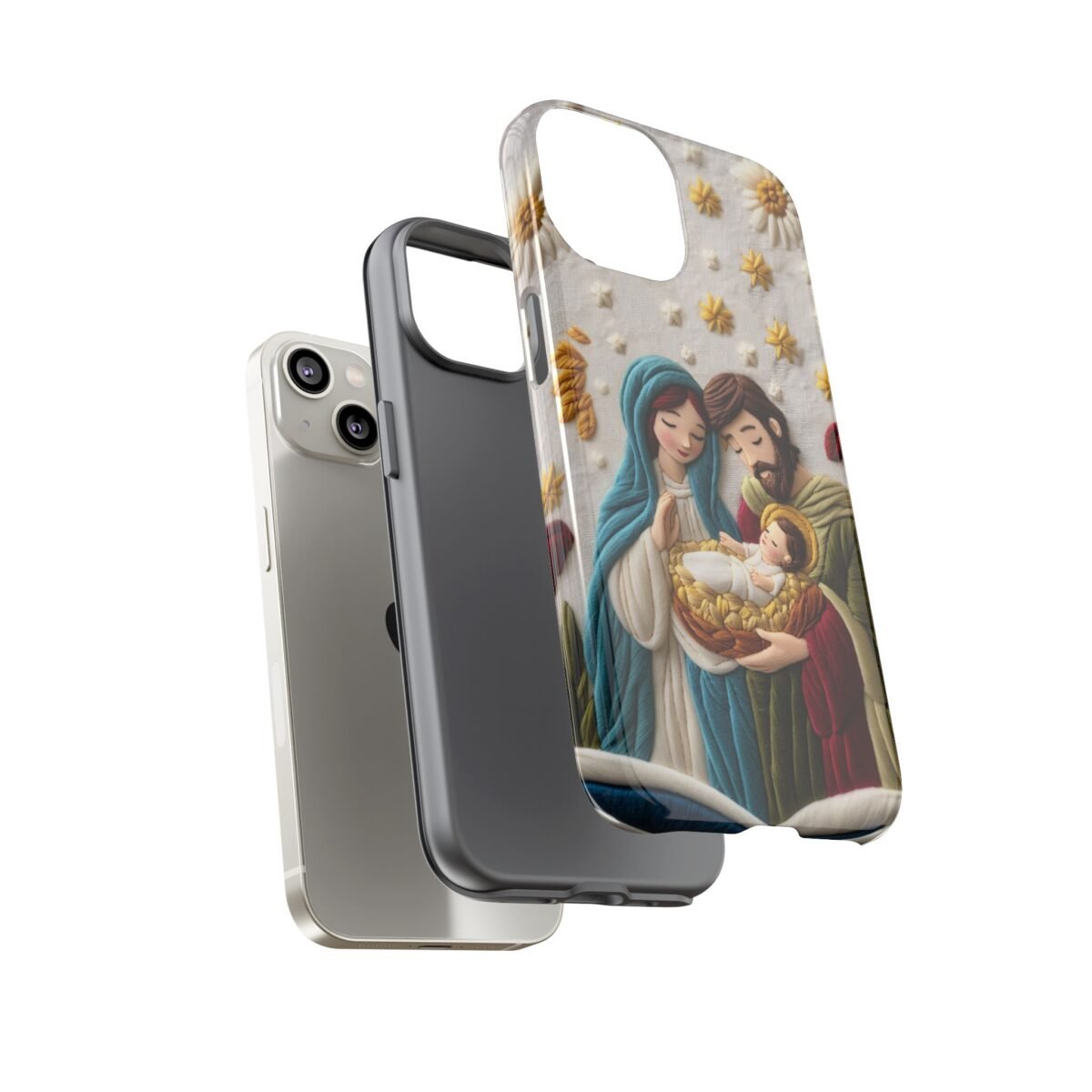 Nativity Embroidered Effect Phone Case Christmas Phone Casing iPhone Samsung Galaxy Google Pixel Phone Cover Faith Jesus Mary and Joseph