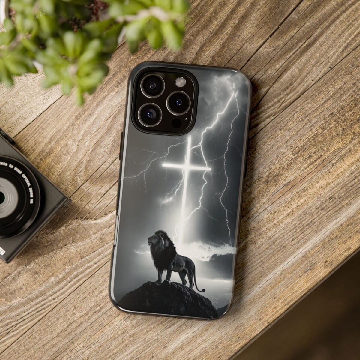Lion and the Cross Christian Phone Case iPhone Samsung Galaxy Google Pixel Faith in Jesus God Phone Cover Christian Inspired Gift Phone Case
