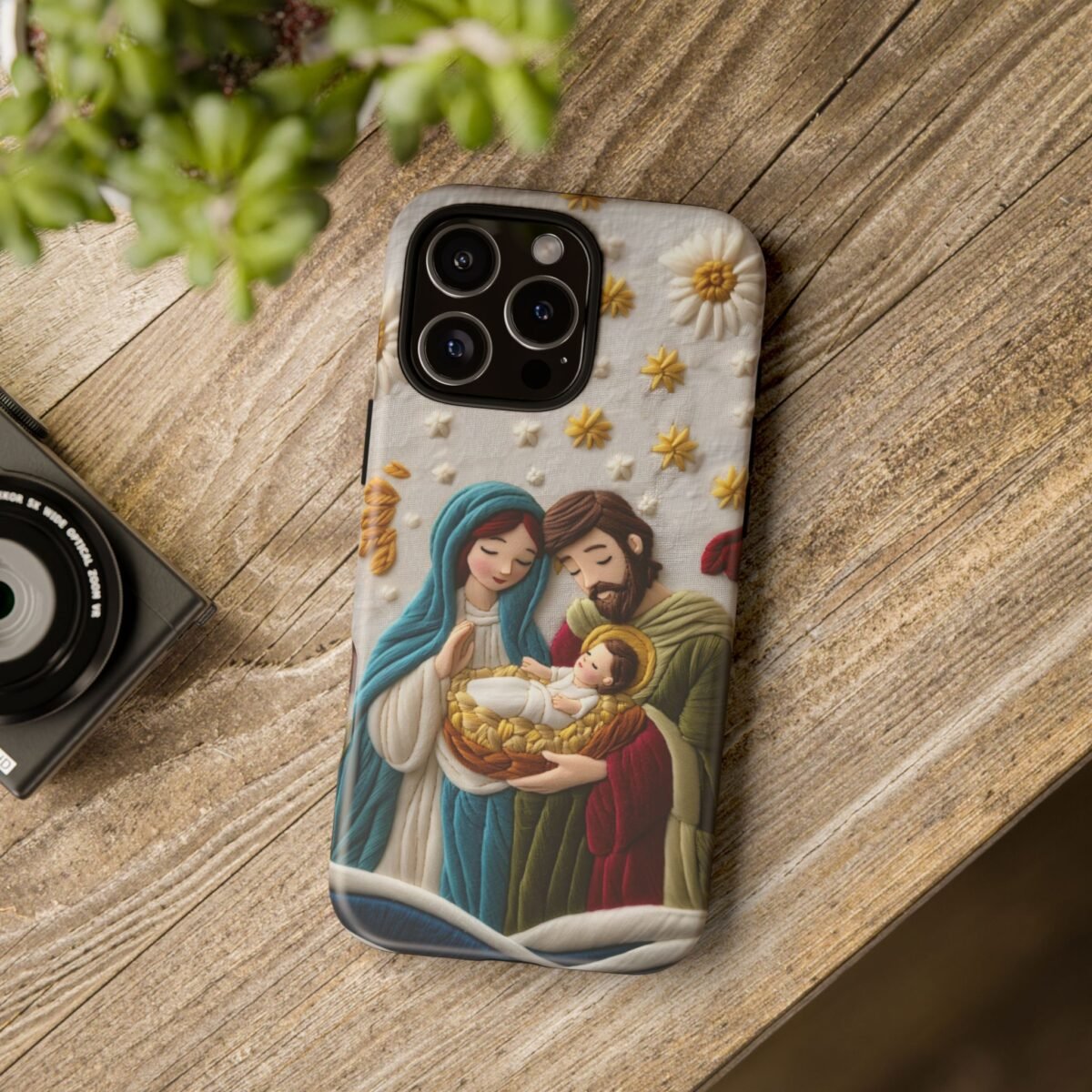 Nativity Embroidered Effect Phone Case Christmas Phone Casing iPhone Samsung Galaxy Google Pixel Phone Cover Faith Jesus Mary and Joseph