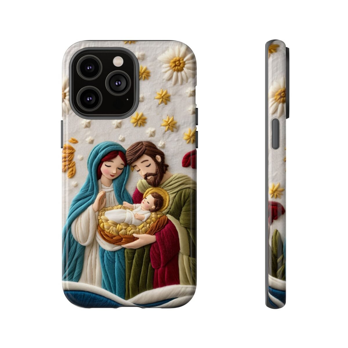 Nativity Embroidered Effect Phone Case Christmas Phone Casing iPhone Samsung Galaxy Google Pixel Phone Cover Faith Jesus Mary and Joseph