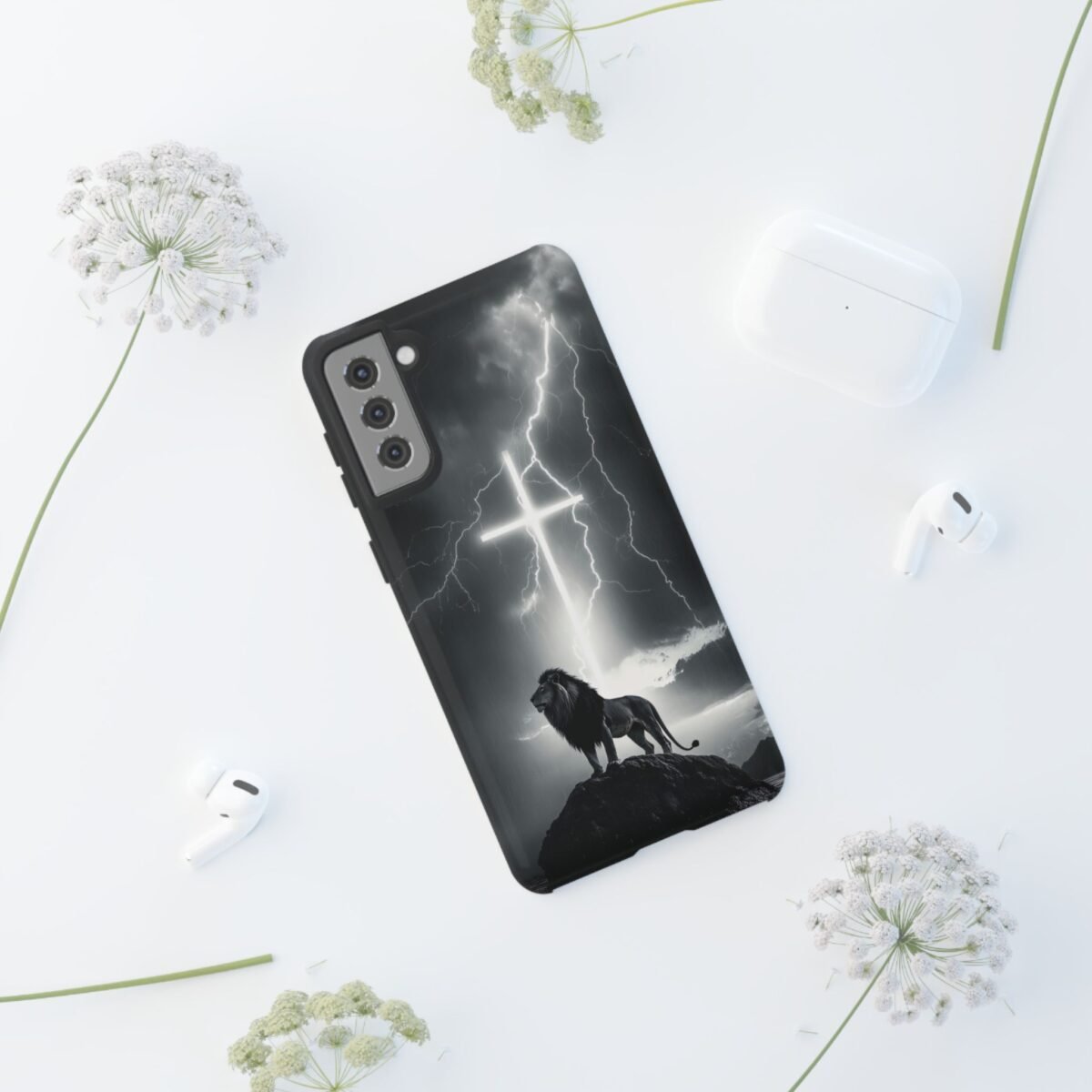 Lion and the Cross Christian Phone Case iPhone Samsung Galaxy Google Pixel Faith in Jesus God Phone Cover Christian Inspired Gift Phone Case