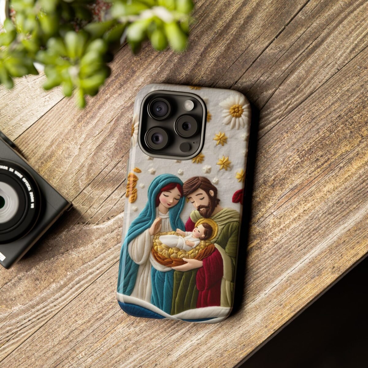 Nativity Embroidered Effect Phone Case Christmas Phone Casing iPhone Samsung Galaxy Google Pixel Phone Cover Faith Jesus Mary and Joseph