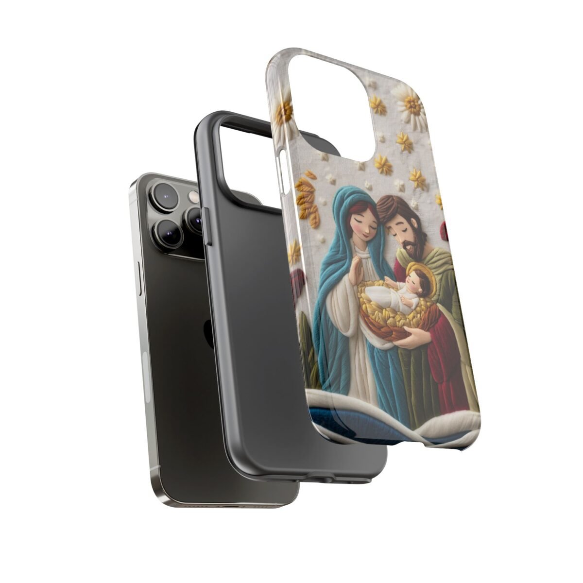 Nativity Embroidered Effect Phone Case Christmas Phone Casing iPhone Samsung Galaxy Google Pixel Phone Cover Faith Jesus Mary and Joseph