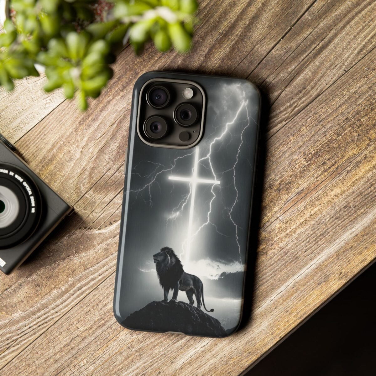 Lion and the Cross Christian Phone Case iPhone Samsung Galaxy Google Pixel Faith in Jesus God Phone Cover Christian Inspired Gift Phone Case