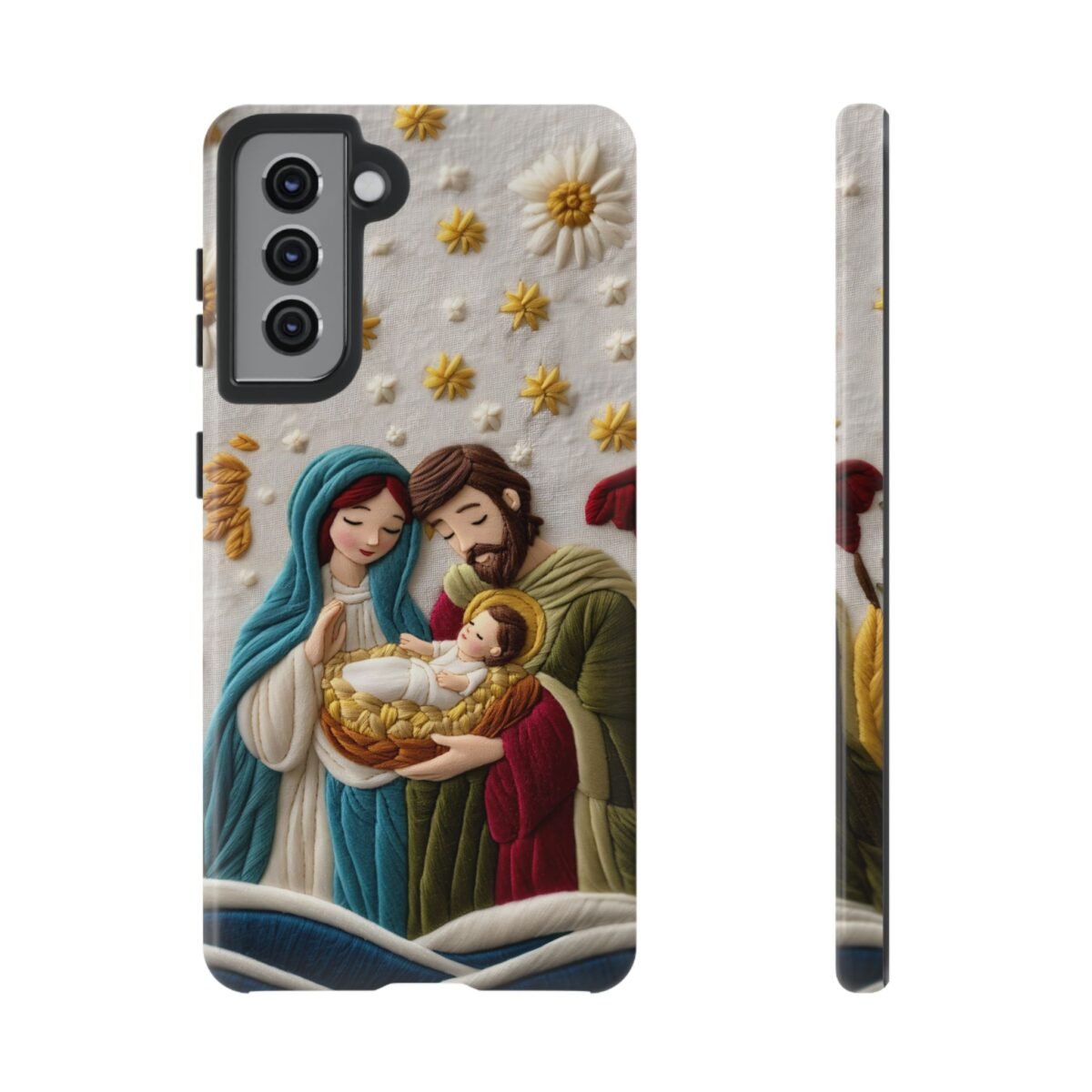 Nativity Embroidered Effect Phone Case Christmas Phone Casing iPhone Samsung Galaxy Google Pixel Phone Cover Faith Jesus Mary and Joseph