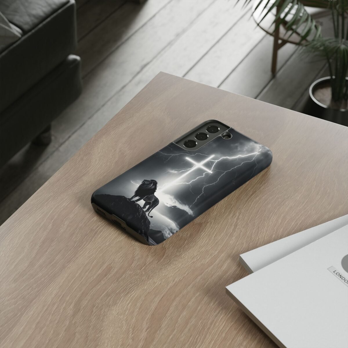 Lion and the Cross Christian Phone Case iPhone Samsung Galaxy Google Pixel Faith in Jesus God Phone Cover Christian Inspired Gift Phone Case